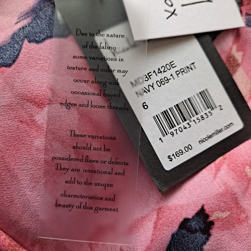 NWT Nicole Miller Floral Dress Collared Midi Faux Wrap Pink Navy Womens Size 6 - Picture 13 of 15